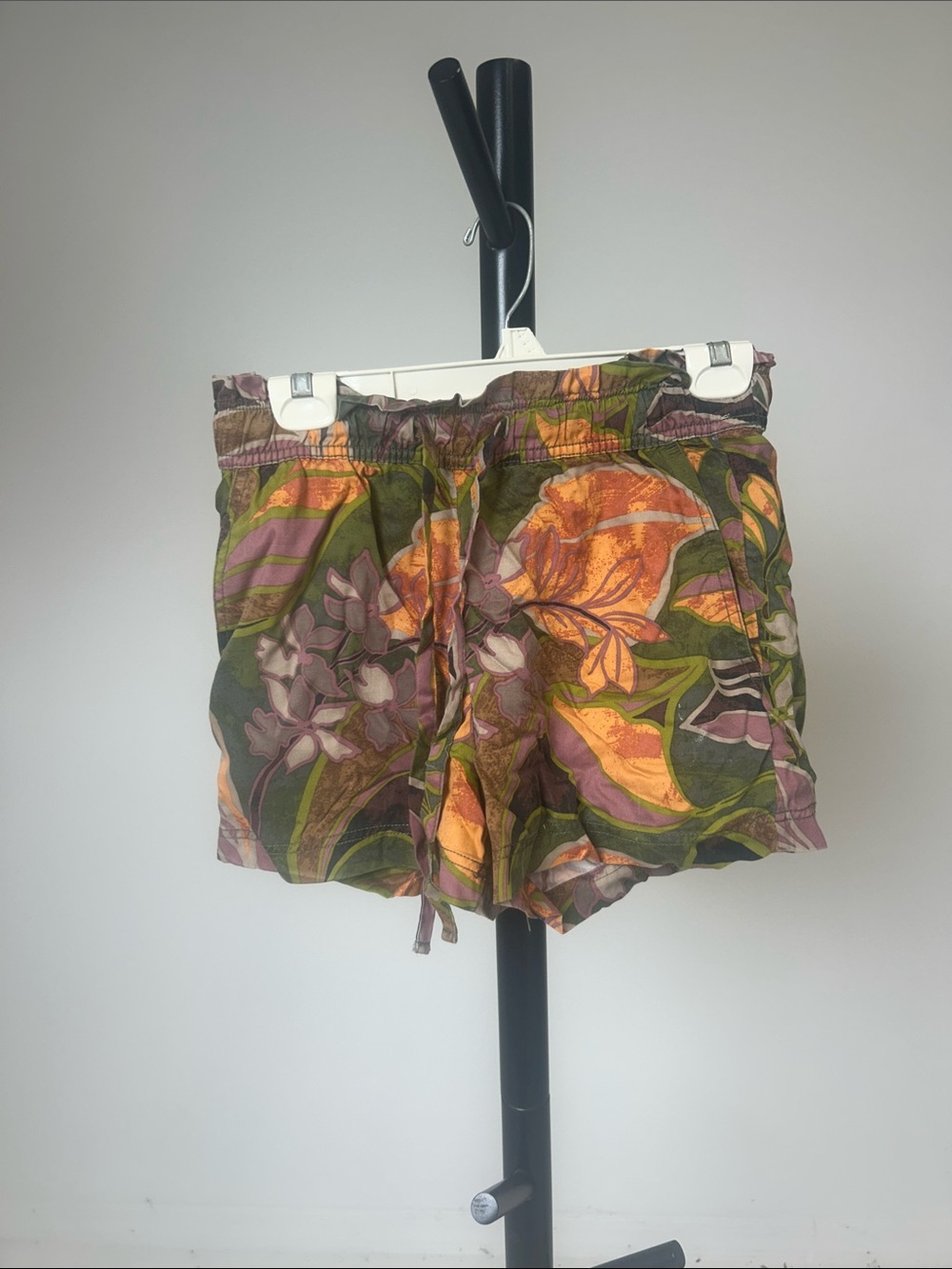 Cynthia Rowley Olive Green Tropical Floral Drawstring Shorts